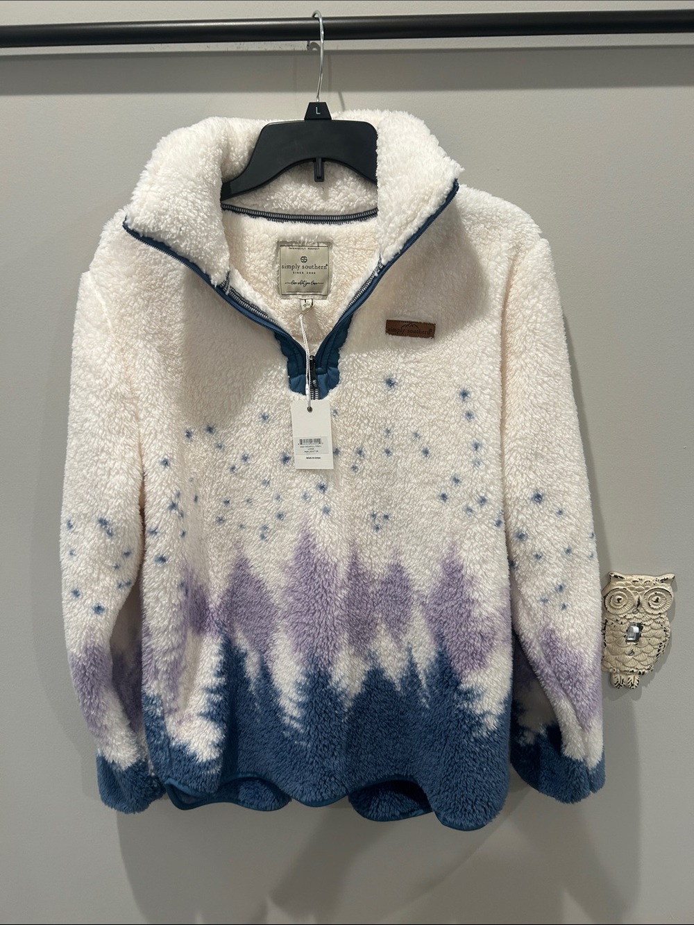 Simply Southern Cream Sherpa Pullover with Blue & Purple Ombre Trees